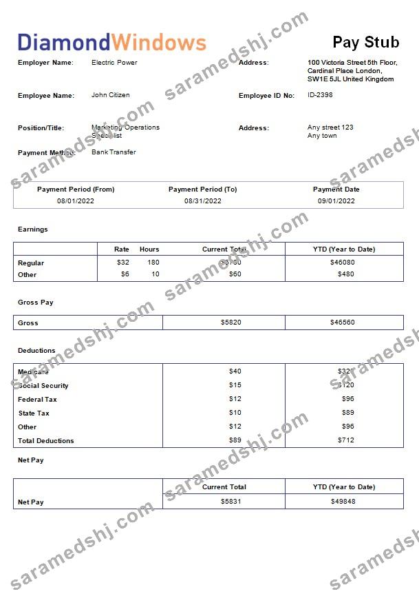 windows and door construction company payroll template in Word and PDF formats